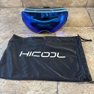 Hicool Ski Snowboard Goggles Blue For Teens & Adults Anti-Fog w/Pouch & Strap